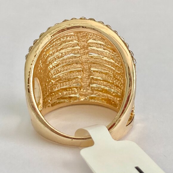 Deco Dome Cubic Zirconia Cocktail Ring Yellow Gold Plated Size 7 8 9 Statement - Picture 9 of 16